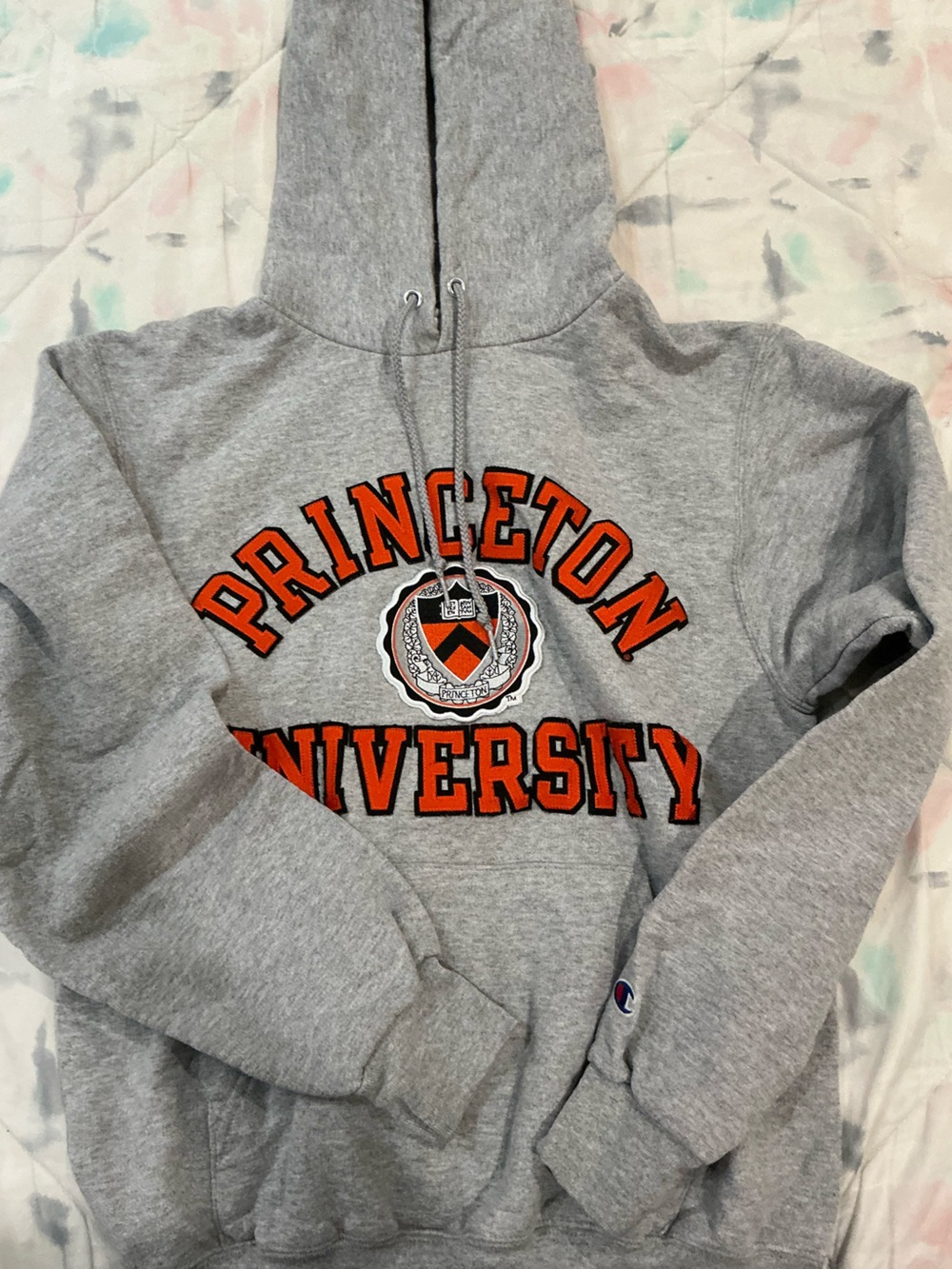 Champion Gray Hoodie with Navy and Red Logo